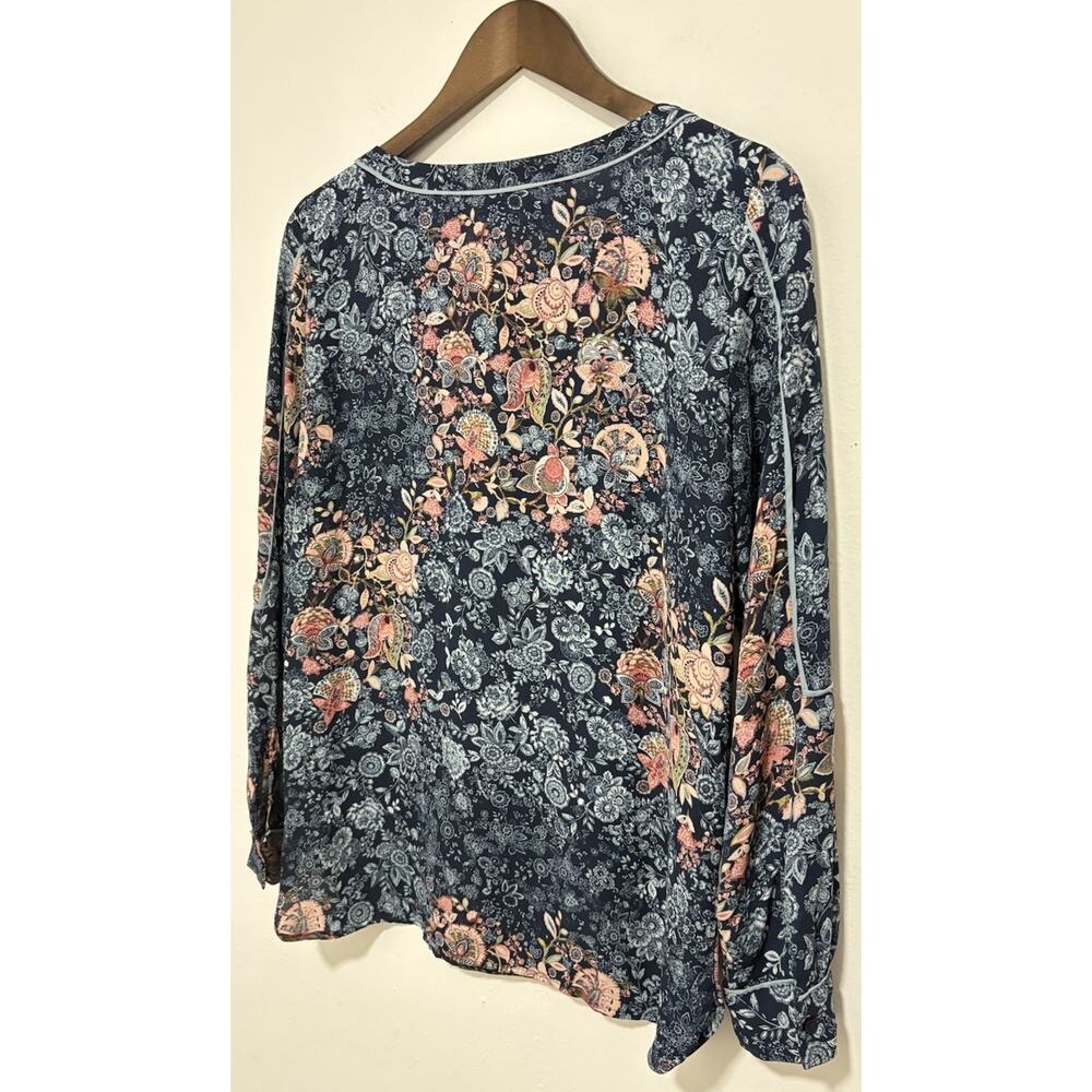 LOFT Outlet Floral Blouse Womens Small Blue Pink Long Sleeve Piped Boho Top - Picture 4 of 6
